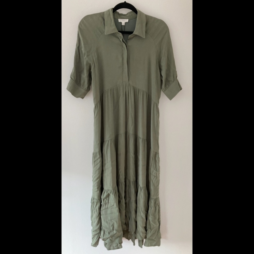 a loves a tiered dress in sage